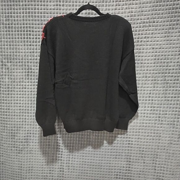 VTG 80s Black Art Sweater SzXL Shoulder Pads Abstract Red Goth Punk Rock Witchy - Picture 8 of 9